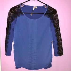 LC Lauren Conrad Blue Blouse with Black Lace - XS